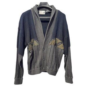 Nino Foriero‎ Vintage Knitted Leather Trim Sweater Cardigan men's large, grandpa
